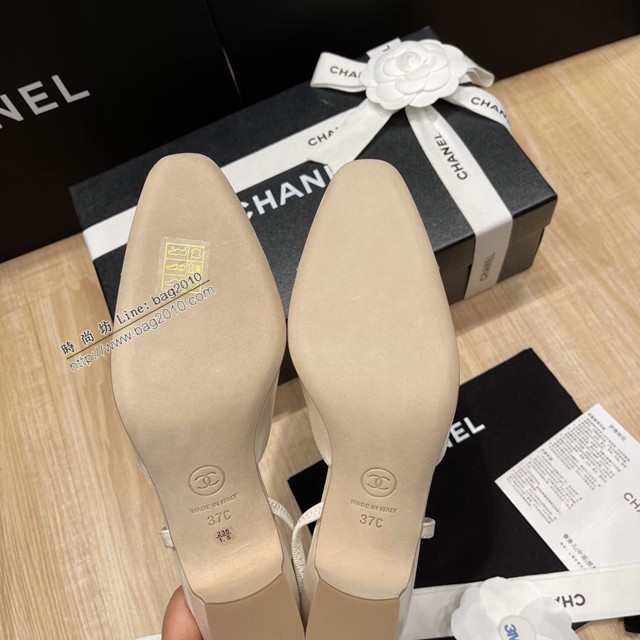 Chanel專櫃經典款女士涼鞋 香奈兒時尚sling back涼鞋平跟鞋6.5cm中跟鞋 dx2562